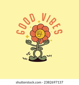 illustration flower cartoon character doing yoga