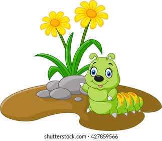 Illustration of a flower with caterpillars