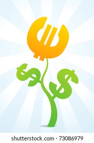 Illustration of a flower consisting of the characters dollar and the euro