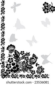 illustration with flower corner and butterflies