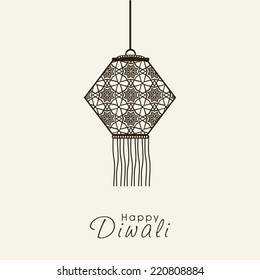 Illustration of flower decorated hanging lamp in black with stylish text.