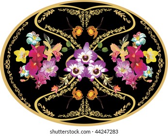 illustration with flower decoration in gold frame