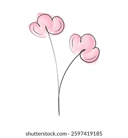 Illustration of flower drawn in outline using watercolor brush on white background in one line art style