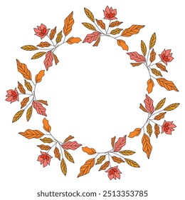 illustration of flower and foliage in circle shape