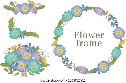 Illustration of flower frame: cold color