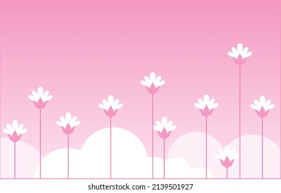 Illustration of a flower garden, on a pink and white background