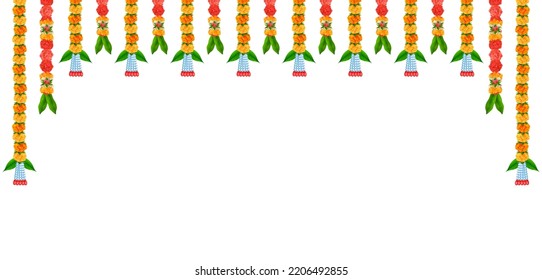 illustration of Flower garland decoration toran for Happy Diwali, Dussehra Indian Holiday festival background template for banner