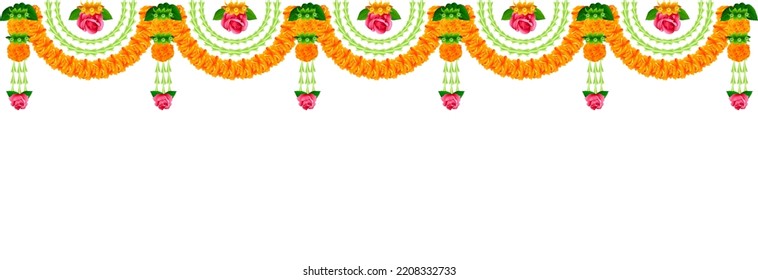 illustration of Flower garland decoration toran for Happy Diwali, Dussehra Indian Holiday festival background template for banner