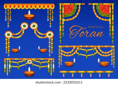 ilustração de flor guirlanda decoração toran para Happy Diwali, Dussehra casamento convite indiano feriado festival fundo modelo para banner