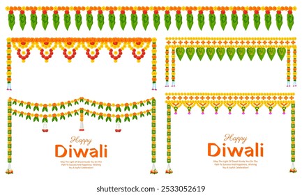 ilustración de la decoración de la guirnalda de flores toran para el feliz Diwali, Plantilla de fondo india del festival de la Festiva de la invitación de la Boda de Dussehra para el Anuncio