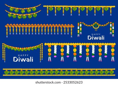 illustration of Flower garland decoration toran for Happy Diwali, Dussehra Wedding Invitation Indian Holiday festival background template for banner