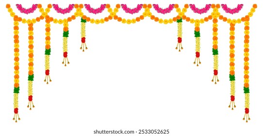 illustration of Flower garland decoration toran for Happy Diwali, Dussehra Wedding Invitation Indian Holiday festival background template for banner