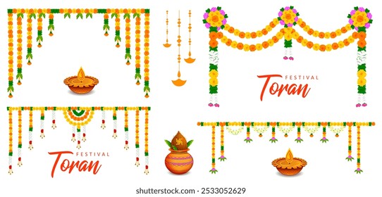 ilustração de flor guirlanda decoração toran para Happy Diwali, Dussehra casamento convite indiano feriado festival fundo modelo para banner