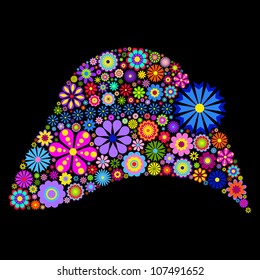 Illustration of flower hat on black background