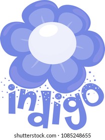 Illustration of a Flower with an Indigo Lettering Below