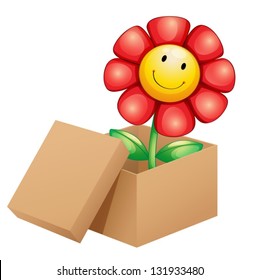 Ilustración de una flor dentro de la caja sobre un fondo blanco