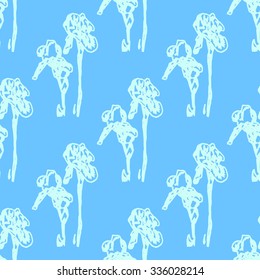 Illustration of flower, iris. Seamless pattern.