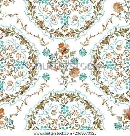 Illustration of flower and leaf ornaments arranged on a white background. Seamless pattren design textile.