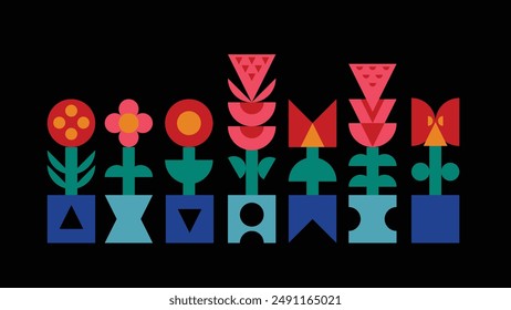 Illustration of flower and leave in the plant pot