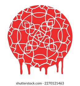 illustration of an flower mandala graffiti art with red spray paint