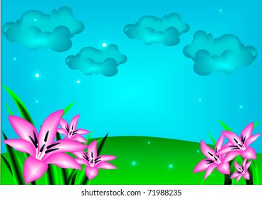 illustration flower on background of the meadow and herbs