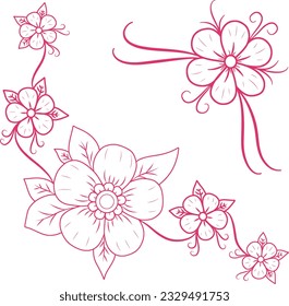 Illustration of flower pattern set and henna drawing and tattoo.