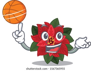 Illustration of flower Poinsettia cartoon style with basketball