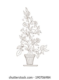 illustration of a flower and a pot sketch on a white background