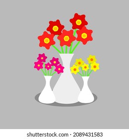 Illustration of a flower pot with three flower colors which is very good for three flower combinations. With a clean pot and flowers that many people like can attract people to see it.