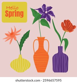 Illustration flower red yellow white pink purple background spring