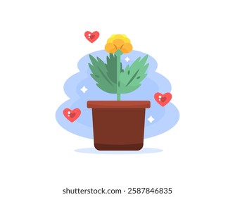 illustration of a flower seedling in a pot. let's plant flowers. plant a flower day celebration. love flowers. preserving and gardening. symbols and nature. flat style design. elements