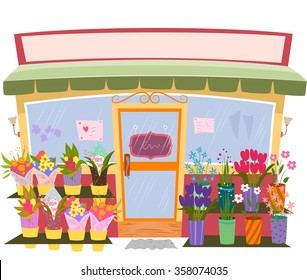 Illustration Of A Flower Shop With A Blank Sign Above It