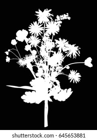 illustration with flower silhouette isolated on black background