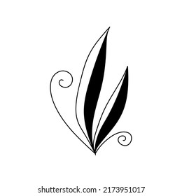Illustration of a flower, silhouette of a twig with flowers and leaves. Vector illustration. Floral print.