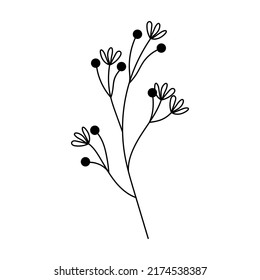 Illustration of a flower, silhouette of a twig with flowers and leaves. Vector illustration. Floral print.