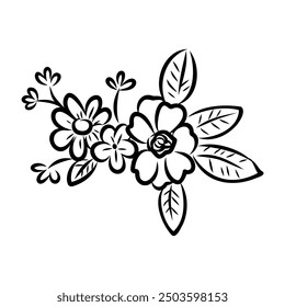 Ilustración de un boceto de flores sobre fondo blanco