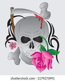 illustration flower skull