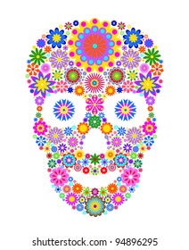 Illustration of flower skull isolated on black background.