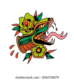 ILLUSTRATION OF FLOWER SNAKE FOR TATTOO, CHARACTER, STICKER, T-SHIRT ILLUSTRATION