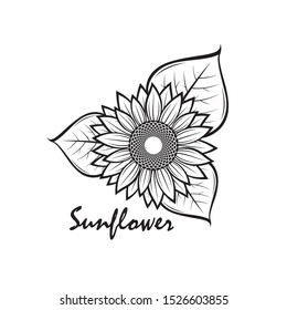 illustration with flower of sunflower isolated on white background