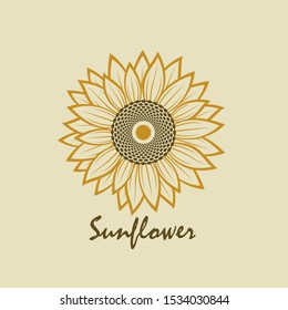 illustration with flower of sunflower isolated on beige background