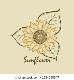 illustration with flower of sunflower isolated on beige background