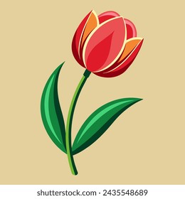 illustration flower tulip red with green litas vector graphics