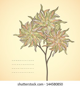 Illustration with flowering tree. Can be used as invitation or card.