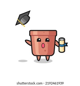 Illustration of flowerpot cartoon throwing the hat at graduation , cute style design for t shirt, sticker, logo element