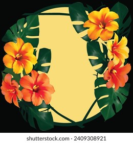 illustration with flowers angle isolated on black background