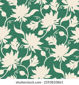 illustration of flowers arranged on a green background. seamless green floral background