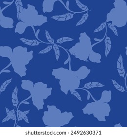 Illustration flowers blue and red color on a cream color background