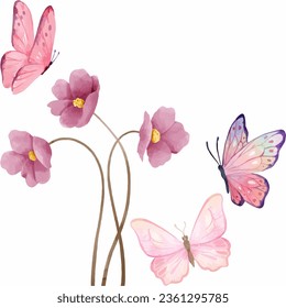 illustration of flowers and butterflies for decoration