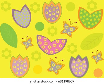 Illustration with flowers and butterflies , pattern   